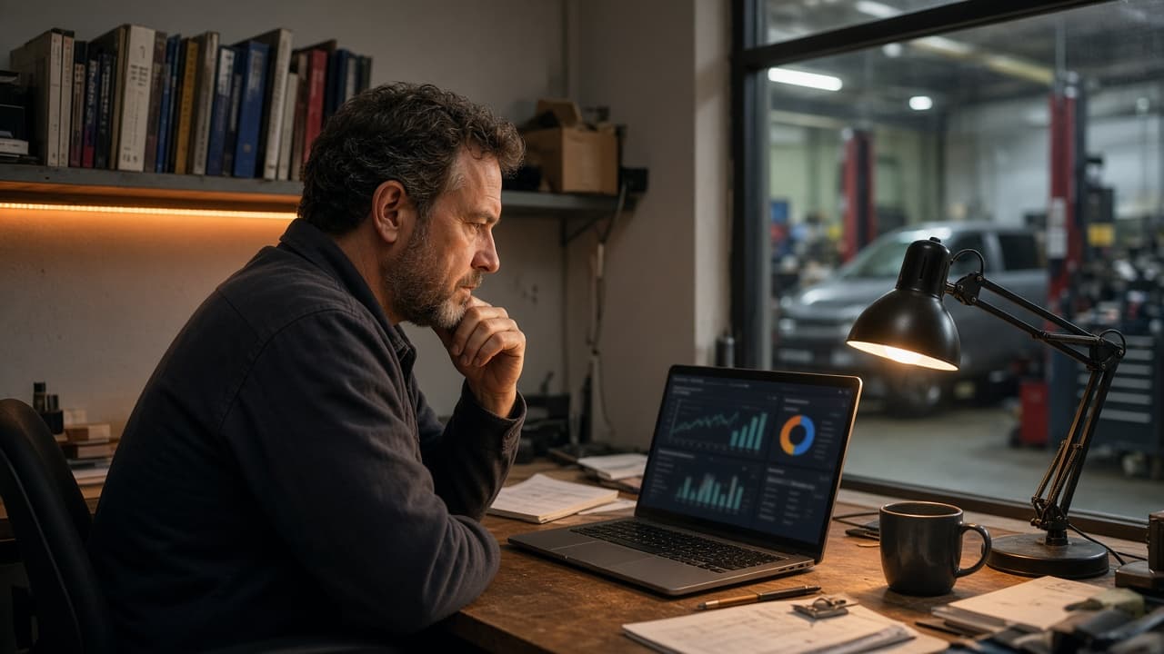 Shop owner reviewing performance in the back office